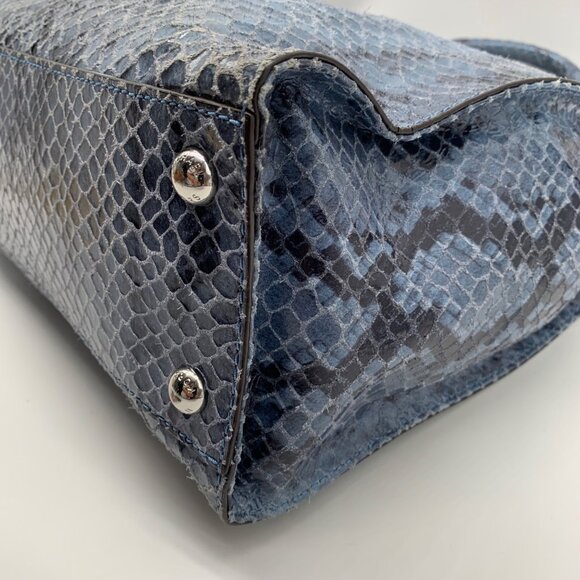 Michael Kors Blue Suede Python Embossed Hamilton Tote Bag - Picture 8 of 13
